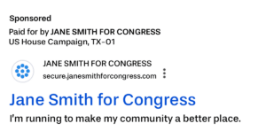 Example of a political campaign ad layout that can populate on Google search sponsored area.