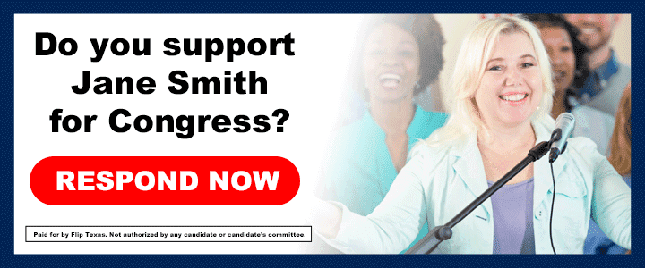 Example of political campaign advertising using display ads, showing an interactive banner ad asking if viewers support Jane Smith for Congress