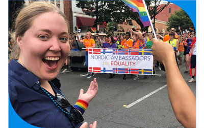 Chelsea celebrates at a Pride event