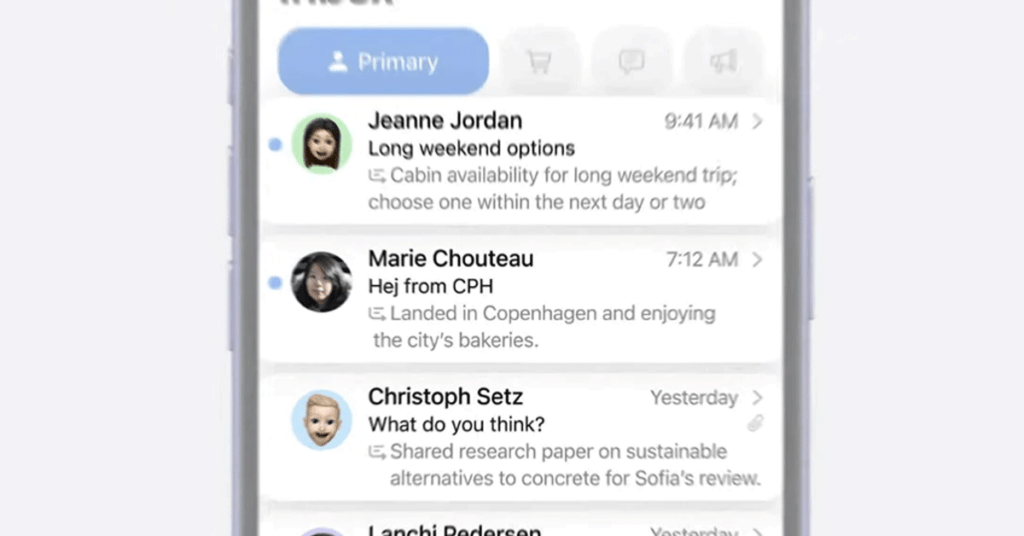 A screenshot from Apple’s September keynote showcases the upcoming changes to the Mail app, including AI-generated summaries and a new inbox tab system, highlighting how these updates could influence email visibility. Source: Apple September keynote showcase